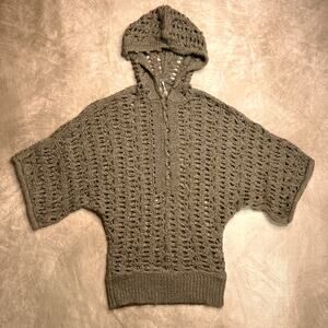 Free People Crochet Knit Hooded Cardigan Sweater Oversized Coastal Beach Retro